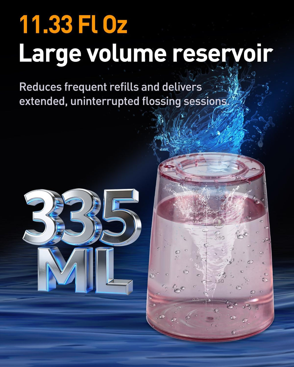 LP221 Cordless Water Flossers for Teeth with UVC Light Sanitizer and OLED Display, 335ML 4 Modes Water Teeth Cleaner Picks for Teeth Cleaning and Water Flossing (Juicy Pink)