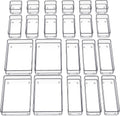 22-Piece Drawer Organizer with Non-Slip Silicone Pads, 4-Size Clear Desk Drawer Organizer Trays Storage Tray for Makeup, Jewelries, Utensils in Bedroom Dresser, Office and Kitchen, Clear